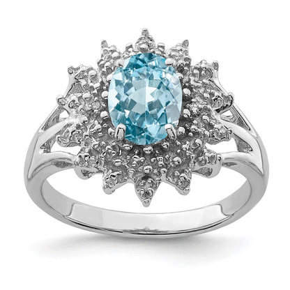 Sterling Silver Rhodium Light Swiss Blue Topaz u0026 Diamond Ring
