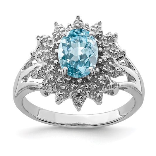 Sterling Silver Rhodium Light Swiss Blue Topaz u0026 Diamond Ring