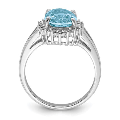Sterling Silver Rhodium Light Swiss Blue Topaz u0026 Diamond Ring