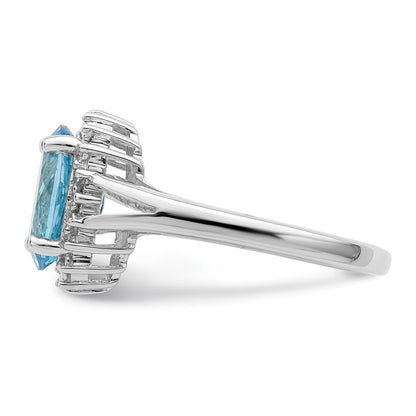 Sterling Silver Rhodium Light Swiss Blue Topaz u0026 Diamond Ring