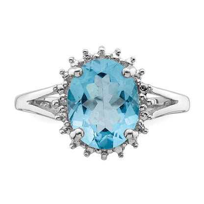 Sterling Silver Rhodium Light Swiss Blue Topaz u0026 Diamond Ring