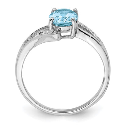 Sterling Silver Rhodium Light Swiss Blue Topaz u0026 Diamond Ring