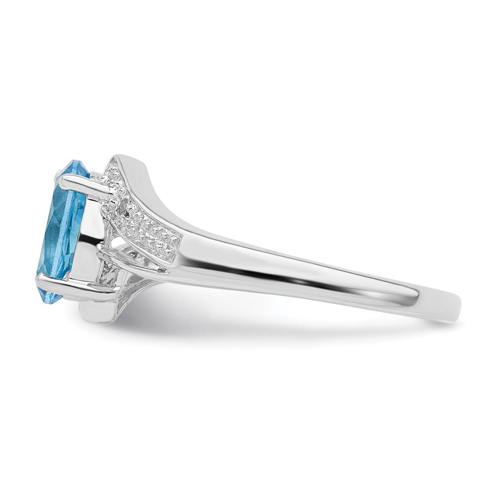 Sterling Silver Rhodium Light Swiss Blue Topaz u0026 Diamond Ring
