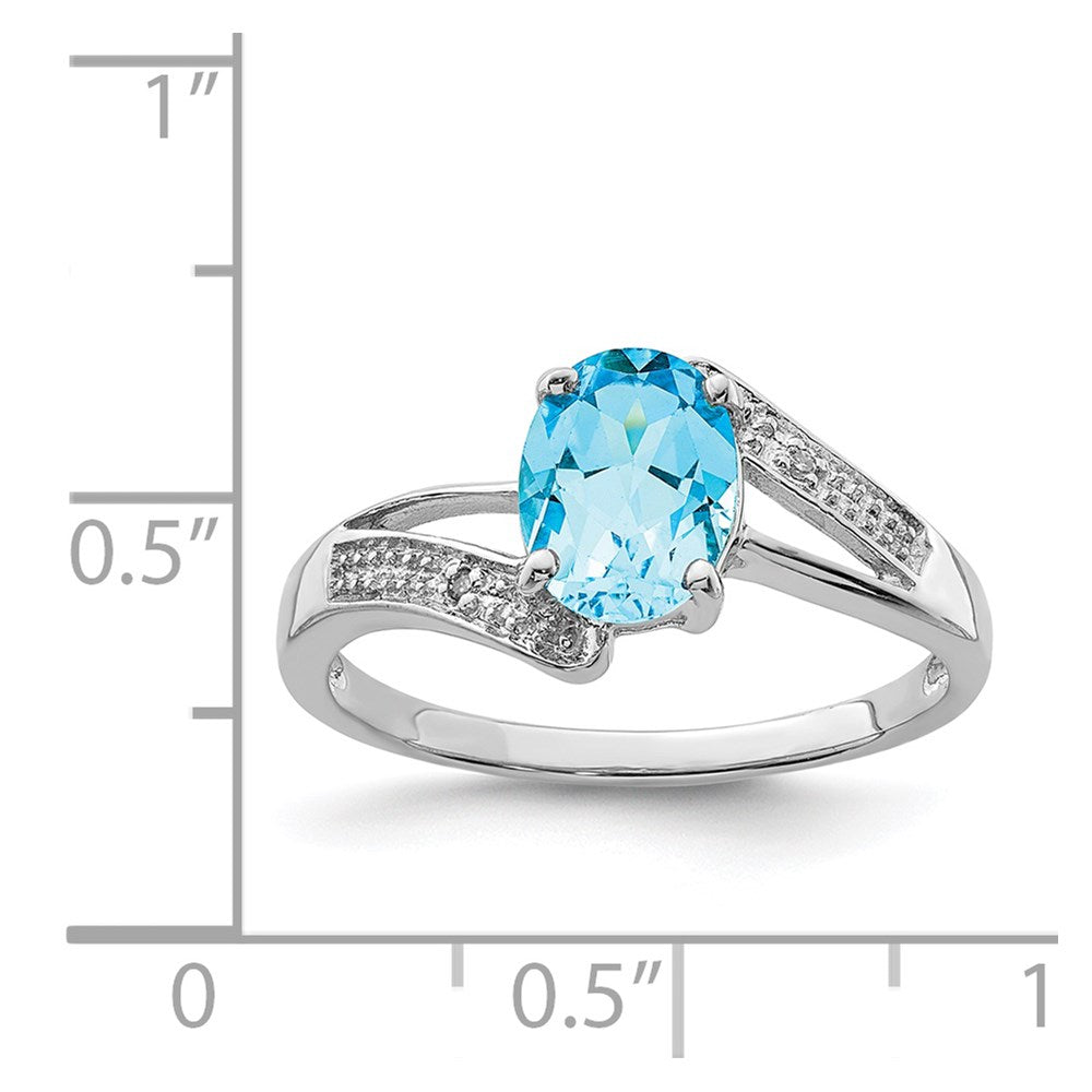 Sterling Silver Rhodium Light Swiss Blue Topaz u0026 Diamond Ring