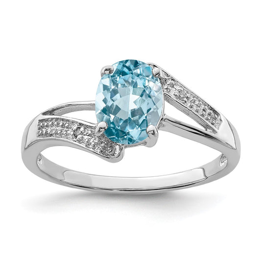 Sterling Silver Rhodium Light Swiss Blue Topaz u0026 Diamond Ring