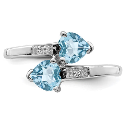 Sterling Silver Rhodium Light Swiss Blue Topaz u0026 Diamond Heart Ring