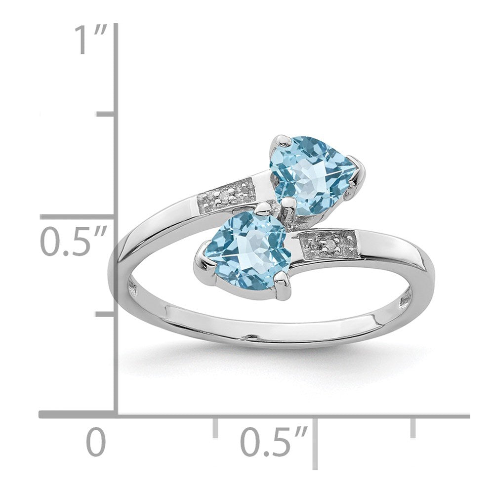 Sterling Silver Rhodium Light Swiss Blue Topaz u0026 Diamond Heart Ring