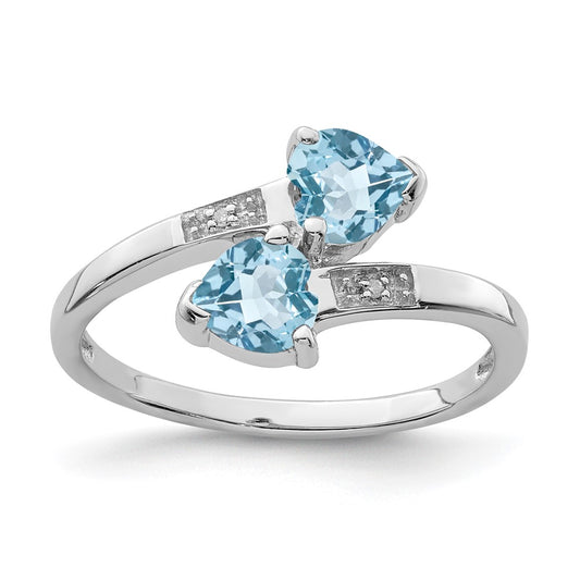 Sterling Silver Rhodium Light Swiss Blue Topaz u0026 Diamond Heart Ring