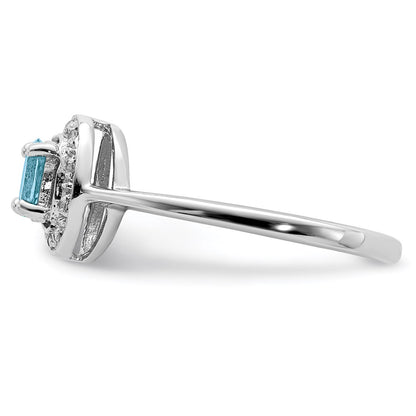 Sterling Silver Rhodium Light Swiss Blue Topaz u0026 Diamond Ring