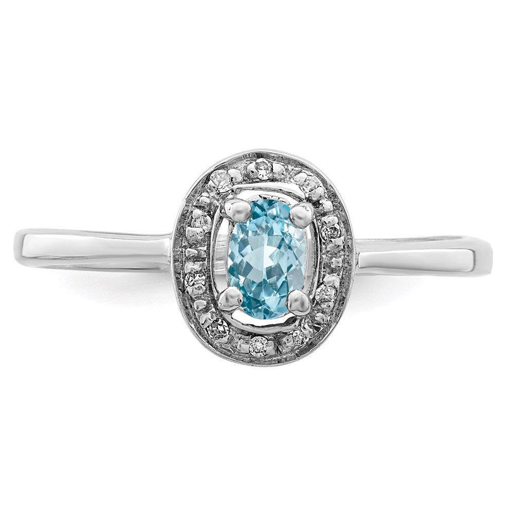 Sterling Silver Rhodium Light Swiss Blue Topaz u0026 Diamond Ring