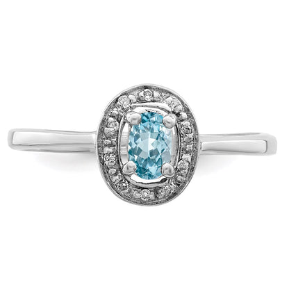 Sterling Silver Rhodium Light Swiss Blue Topaz u0026 Diamond Ring