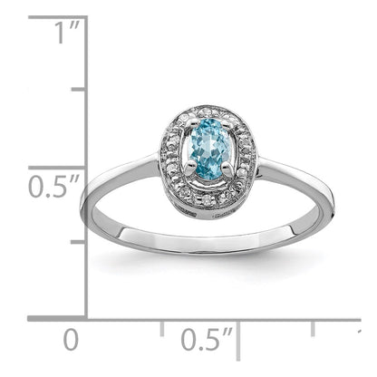 Sterling Silver Rhodium Light Swiss Blue Topaz u0026 Diamond Ring
