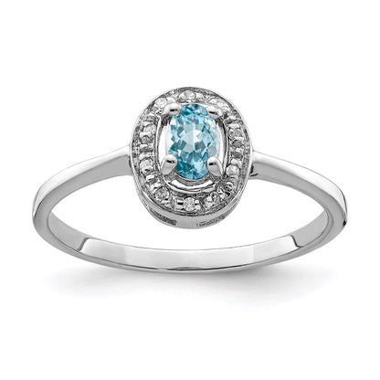 Sterling Silver Rhodium Light Swiss Blue Topaz u0026 Diamond Ring