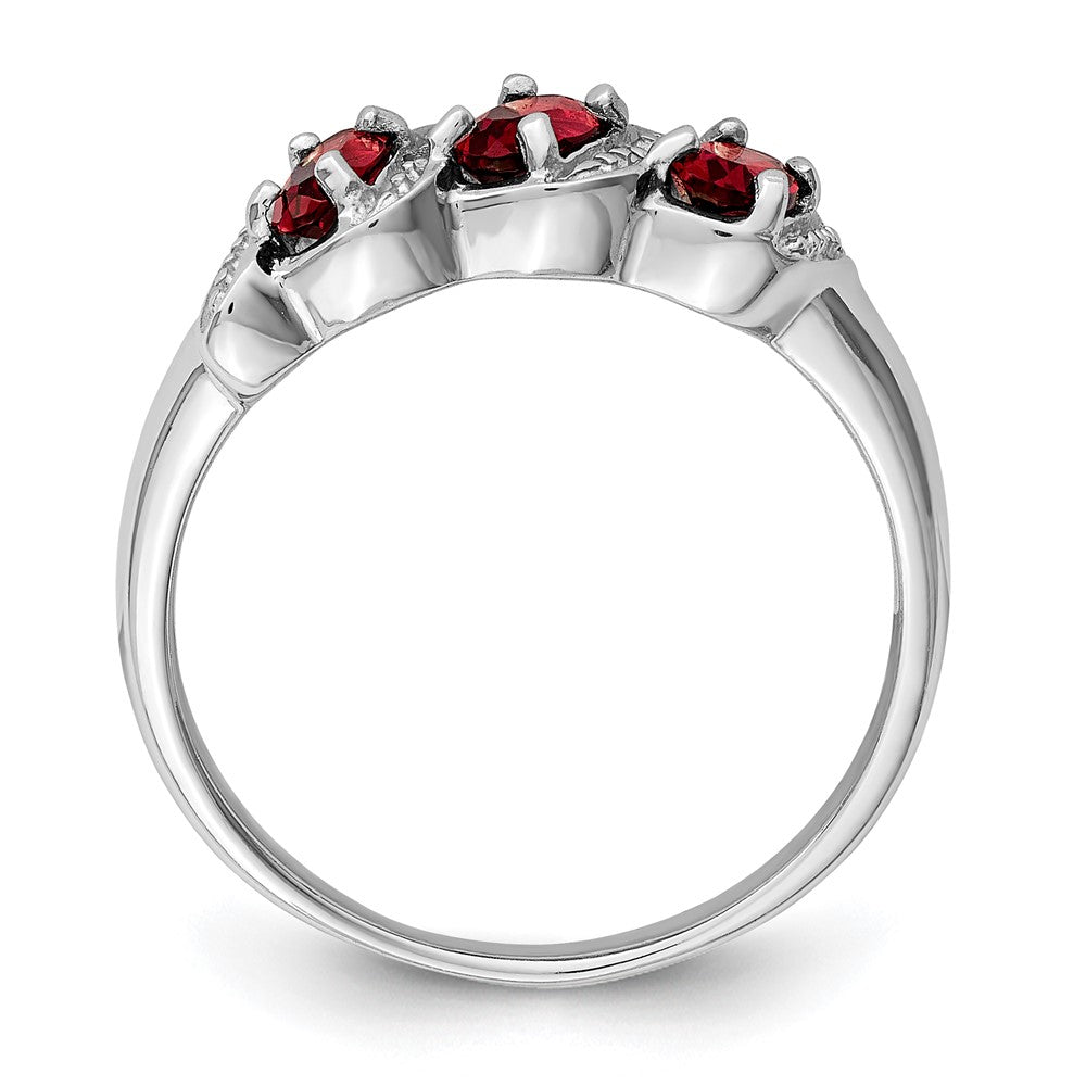 Sterling Silver Rhodium-plated 3 Stone Garnet u0026 Diamond Ring