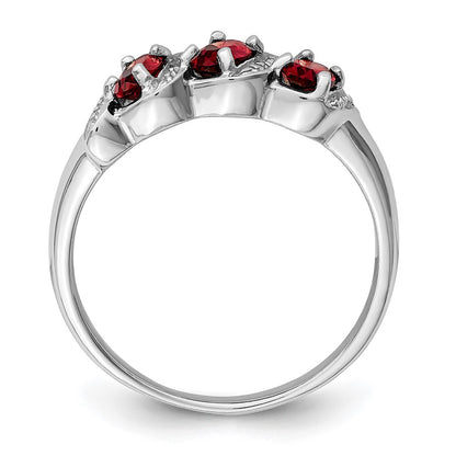 Sterling Silver Rhodium-plated 3 Stone Garnet u0026 Diamond Ring