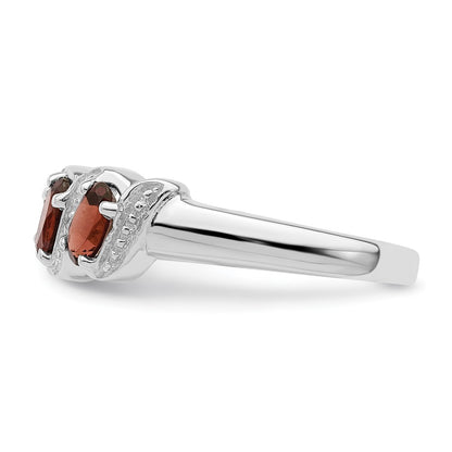 Sterling Silver Rhodium-plated 3 Stone Garnet u0026 Diamond Ring