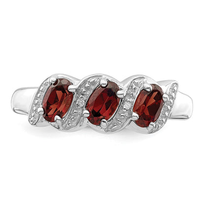 Sterling Silver Rhodium-plated 3 Stone Garnet u0026 Diamond Ring