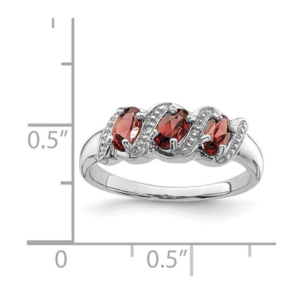Sterling Silver Rhodium-plated 3 Stone Garnet u0026 Diamond Ring