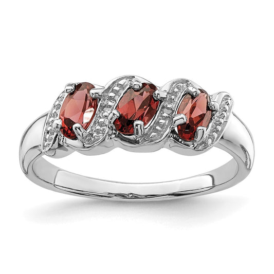 Sterling Silver Rhodium-plated 3 Stone Garnet u0026 Diamond Ring