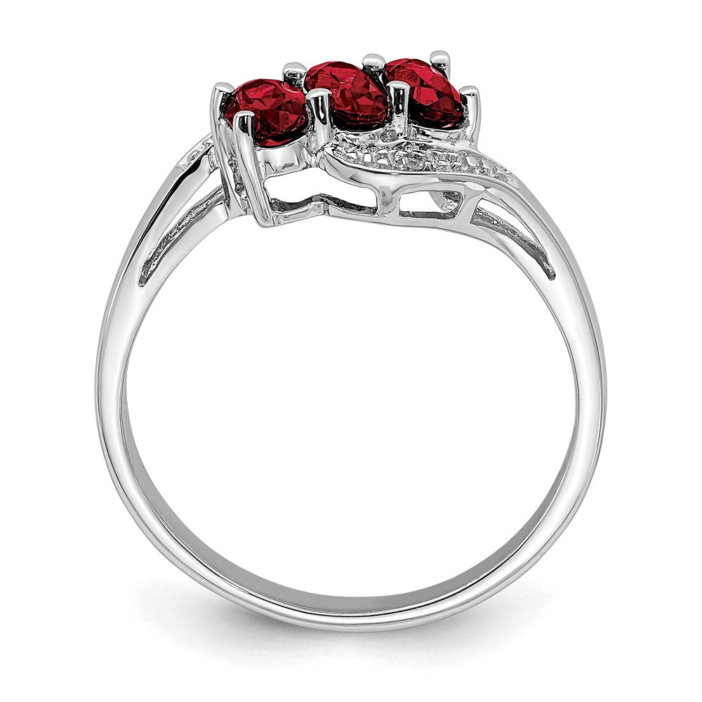 Sterling Silver Rhodium-plated 3 Stone Garnet u0026 Diamond Ring