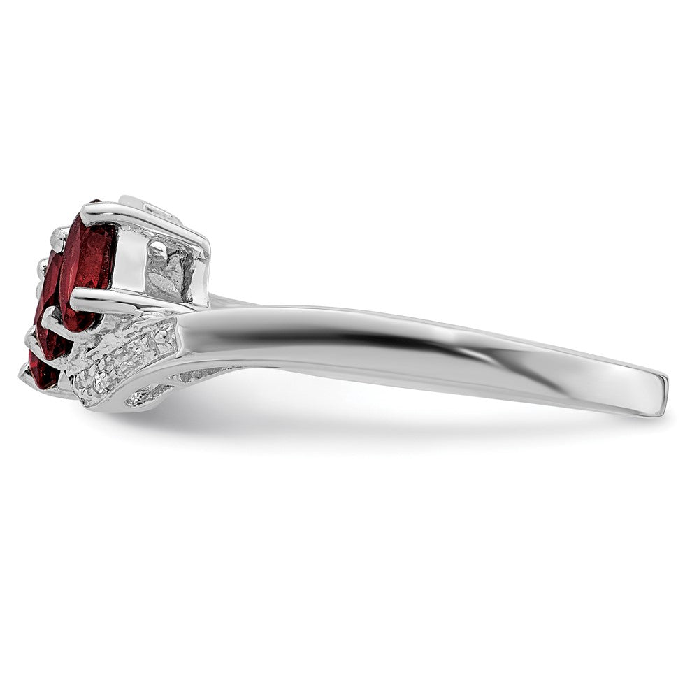 Sterling Silver Rhodium-plated 3 Stone Garnet u0026 Diamond Ring