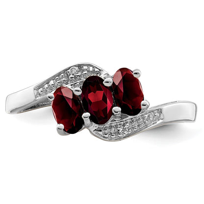 Sterling Silver Rhodium-plated 3 Stone Garnet u0026 Diamond Ring