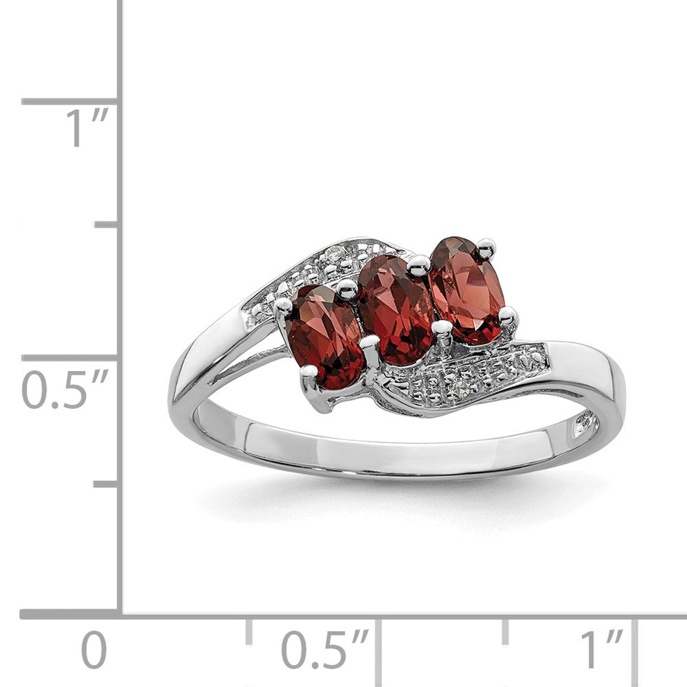 Sterling Silver Rhodium-plated 3 Stone Garnet u0026 Diamond Ring