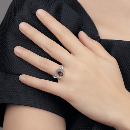 Sterling Silver Rhodium-plated Garnet u0026 Diamond Ring
