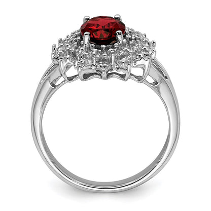 Sterling Silver Rhodium-plated Garnet u0026 Diamond Ring