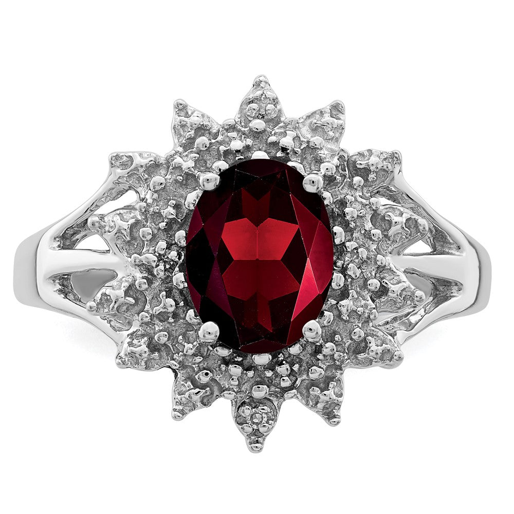 Sterling Silver Rhodium-plated Garnet u0026 Diamond Ring