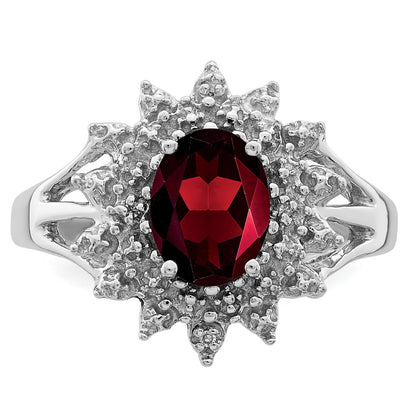 Sterling Silver Rhodium-plated Garnet u0026 Diamond Ring