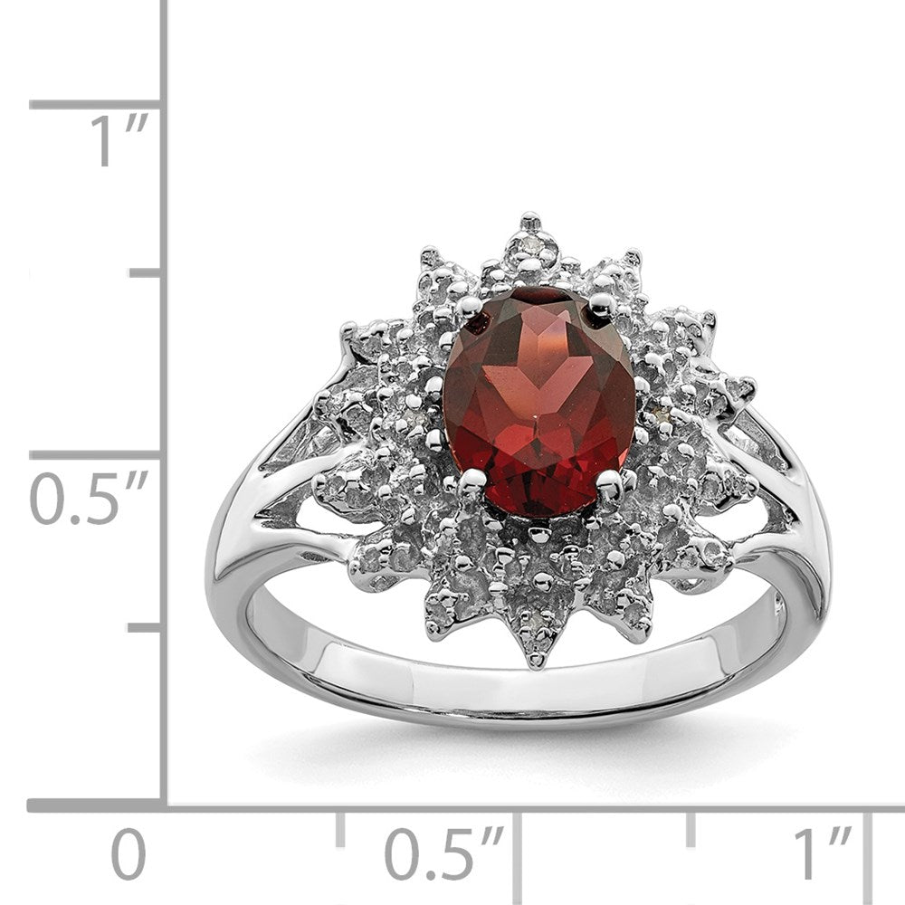 Sterling Silver Rhodium-plated Garnet u0026 Diamond Ring