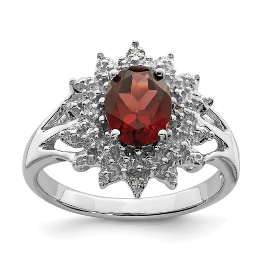 Sterling Silver Rhodium-plated Garnet u0026 Diamond Ring