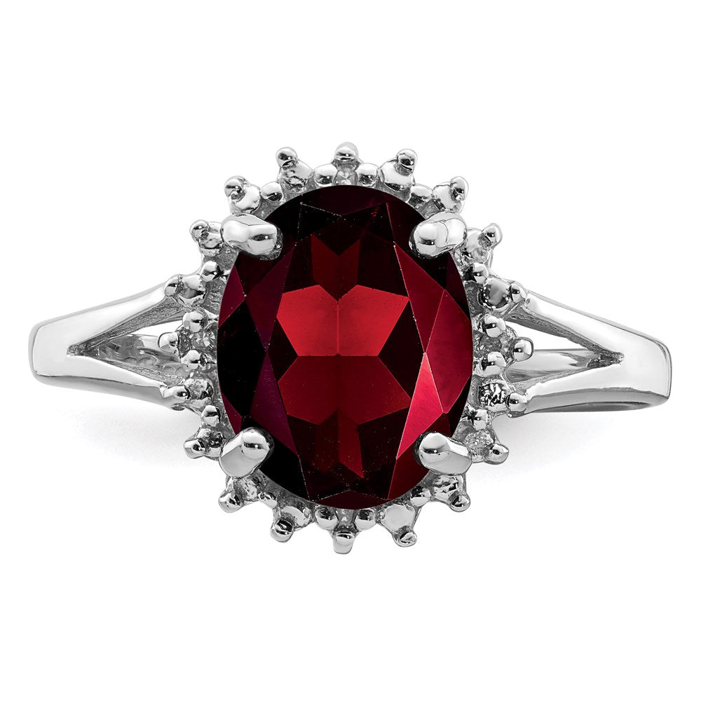 Sterling Silver Rhodium-plated Garnet u0026 Diamond Ring