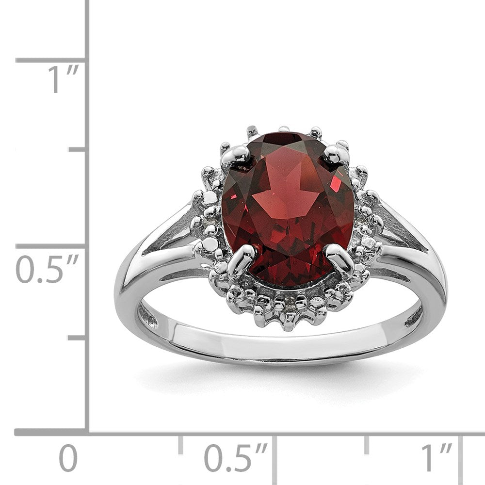 Sterling Silver Rhodium-plated Garnet u0026 Diamond Ring
