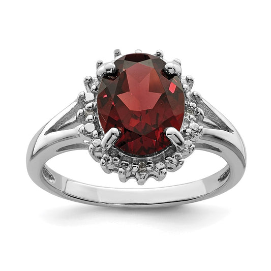 Sterling Silver Rhodium-plated Garnet u0026 Diamond Ring