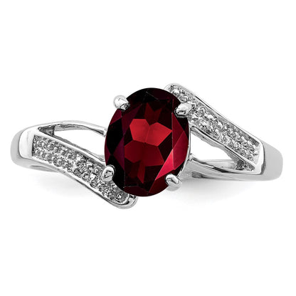 Sterling Silver Rhodium-plated Garnet u0026 Diamond Ring
