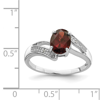 Sterling Silver Rhodium-plated Garnet u0026 Diamond Ring