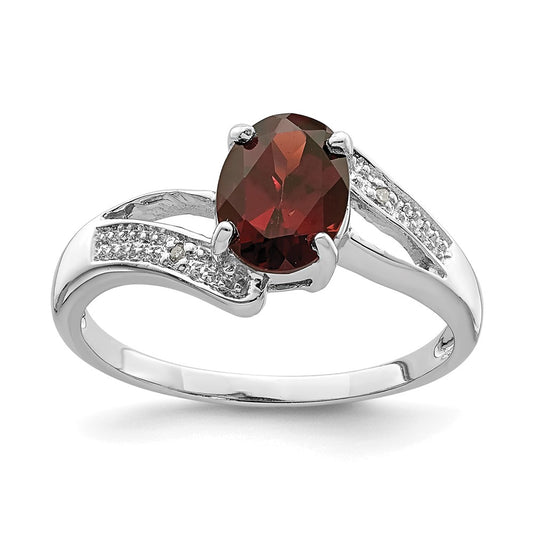 Sterling Silver Rhodium-plated Garnet u0026 Diamond Ring