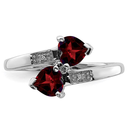 Sterling Silver Rhodium Garnet u0026 Diamond Heart Ring