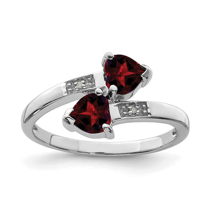 Sterling Silver Rhodium Garnet u0026 Diamond Heart Ring