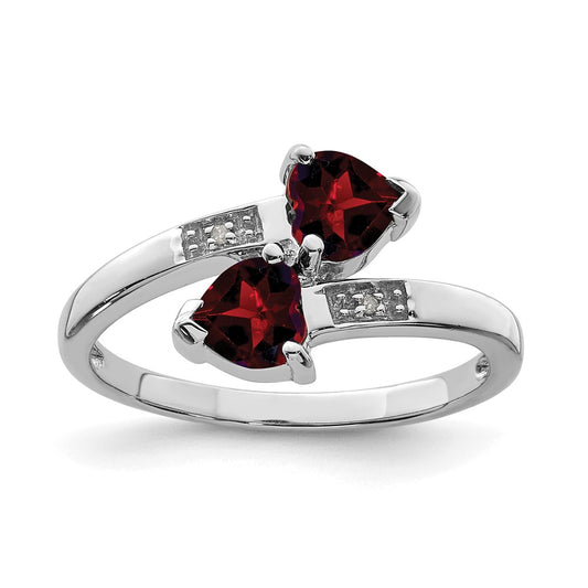 Sterling Silver Rhodium Garnet u0026 Diamond Heart Ring