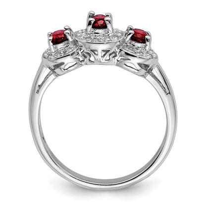 Sterling Silver Rhodium-plated 3 Stone Garnet u0026 Diamond Ring