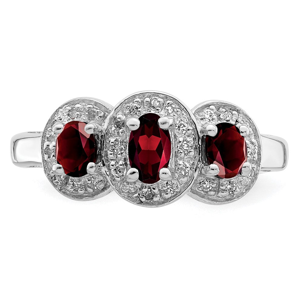 Sterling Silver Rhodium-plated 3 Stone Garnet u0026 Diamond Ring