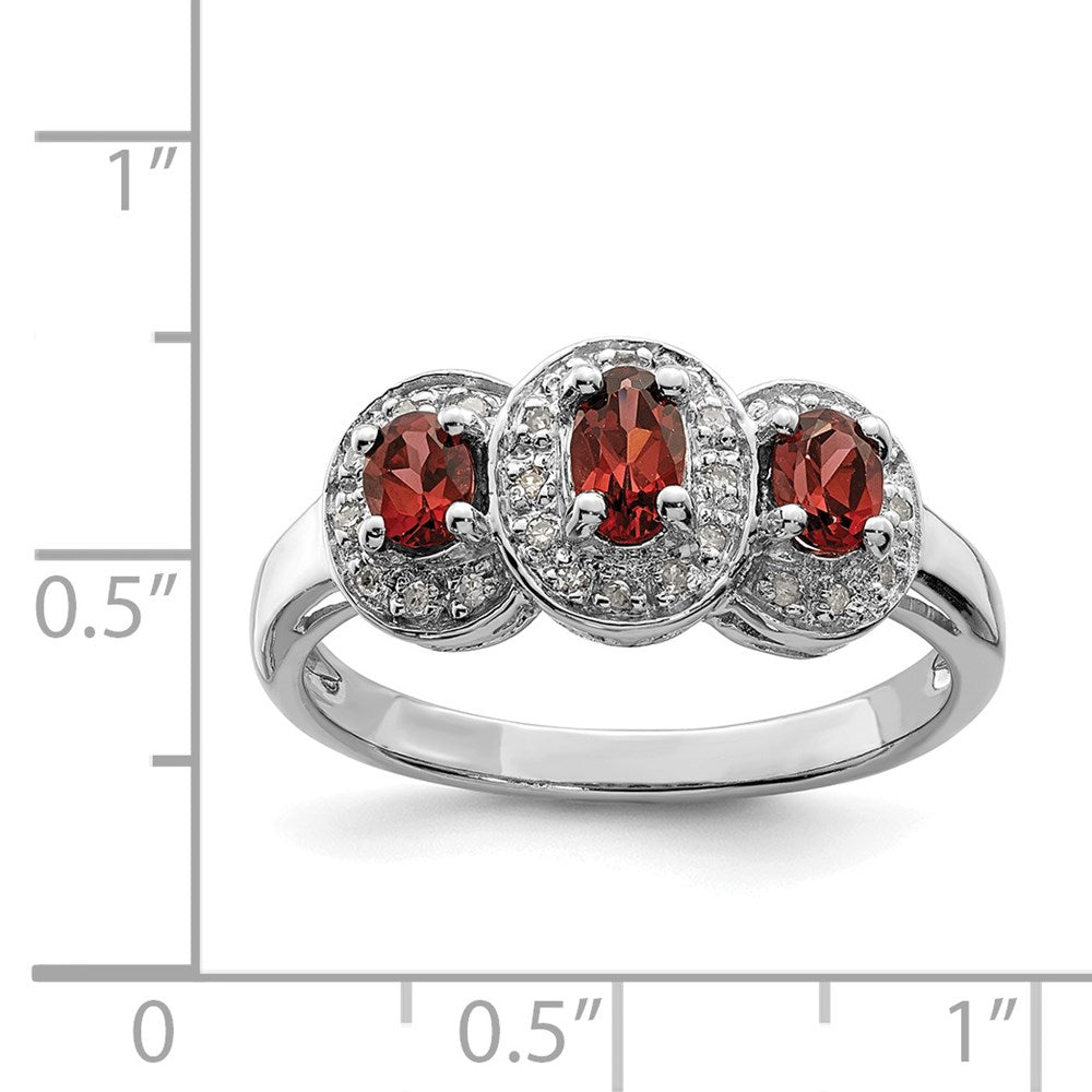 Sterling Silver Rhodium-plated 3 Stone Garnet u0026 Diamond Ring