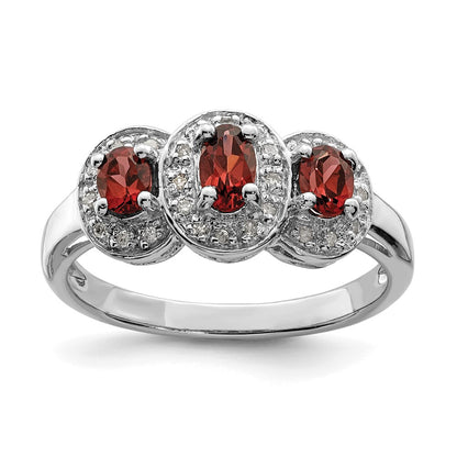 Sterling Silver Rhodium-plated 3 Stone Garnet u0026 Diamond Ring