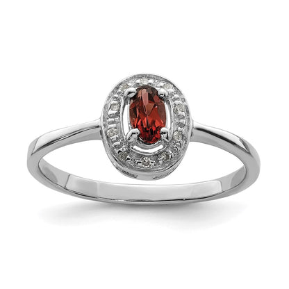 Sterling Silver Rhodium-plated Garnet u0026 Diamond Ring
