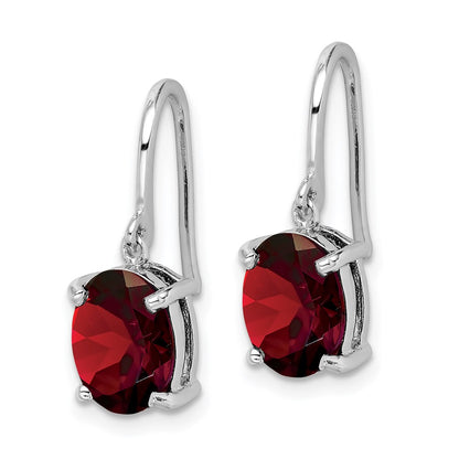 Sterling Silver Rhodium Plated Garnet Wire Earrings