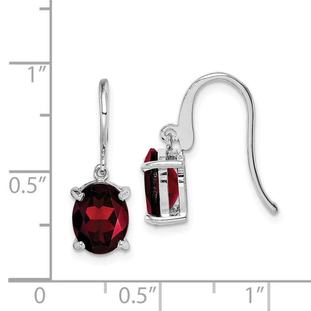 Sterling Silver Rhodium Plated Garnet Wire Earrings