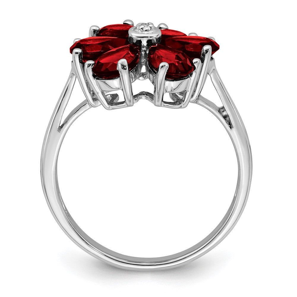 Sterling Silver Rhodium Garnet u0026 Diamond Flower Ring